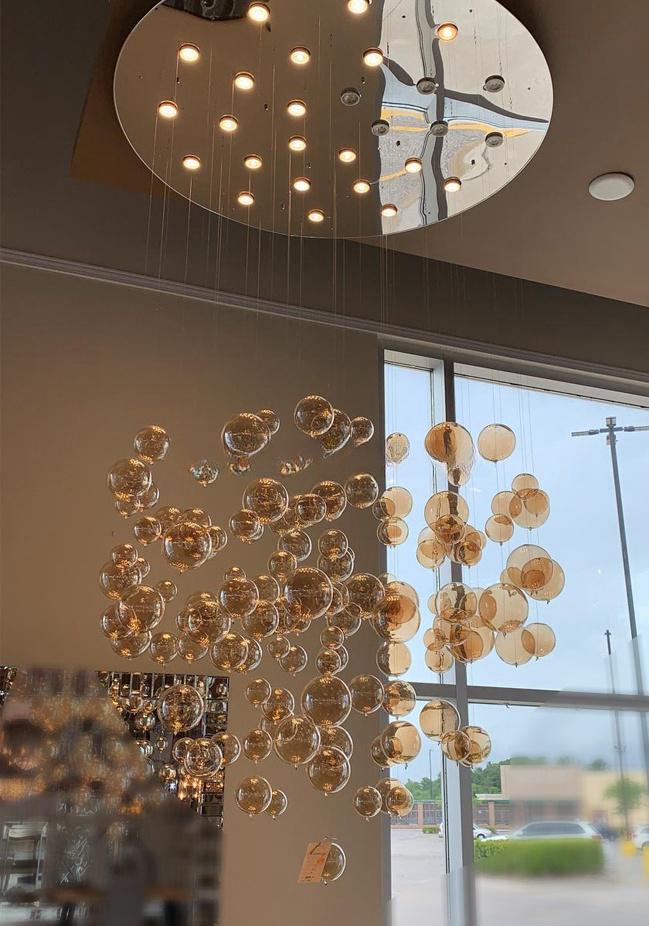 Customized Modern Glass Chandelier GU10 Hanging Staircase Chandelier Pendant Light For Room Villa details