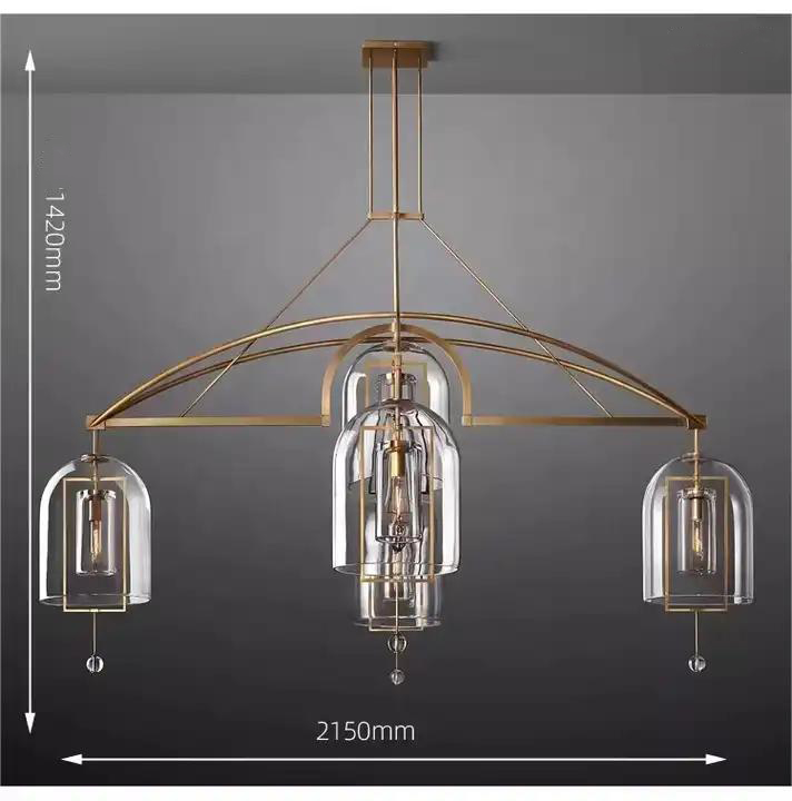 New Design Villa Living Room Brass Metal Glass Pendant Light For Bedroom manufacture