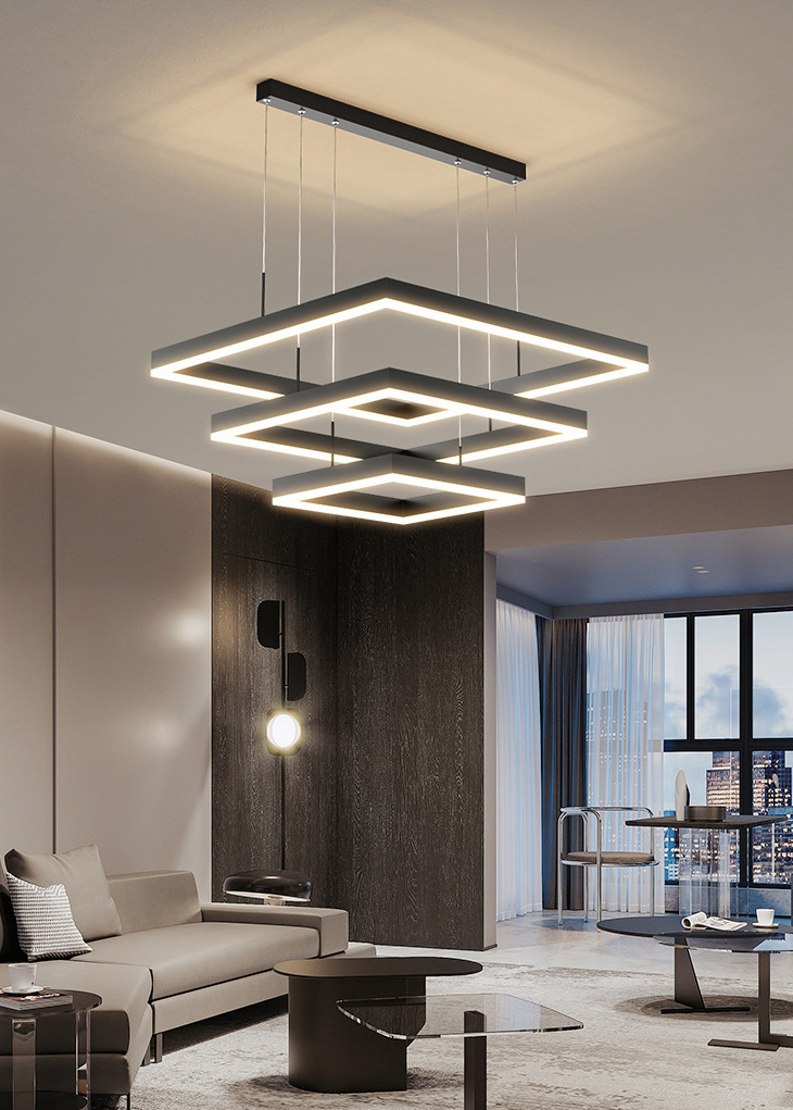 Ceiling Designer Suspended Curve Linear Acrylic Chandelier Modern Square LED Pendant Light manufacture