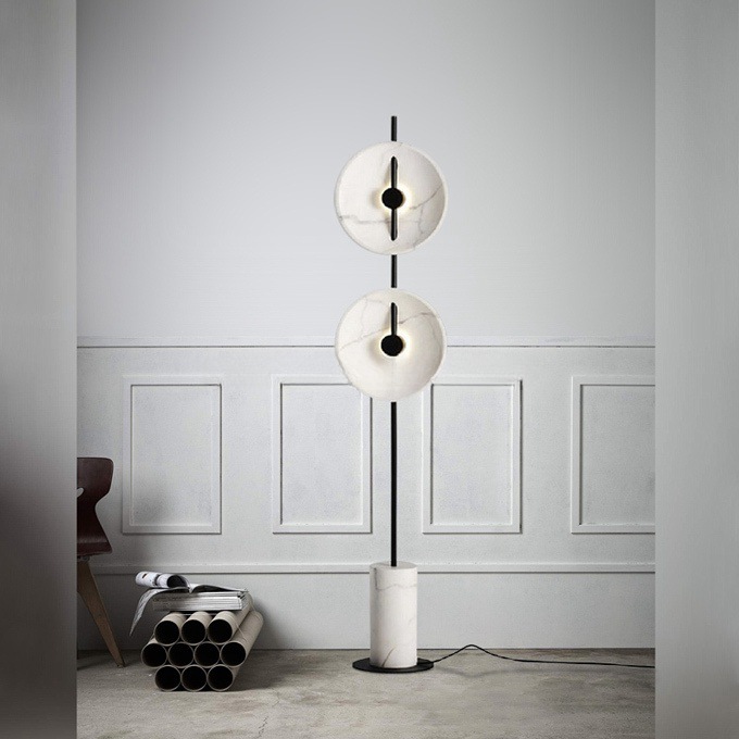 Nordic Decorative Vertical Lamps Black Metal and White Marble Modern Floor Lamp factory