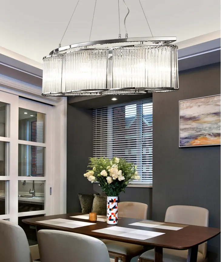 Modern Rectangular Gold Chrome Chandelier Glass LED Pendant Lights For Hotel Villa factory