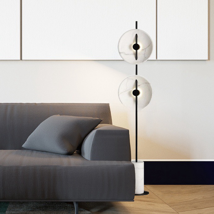 Nordic Decorative Vertical Lamps Black Metal and White Marble Modern Floor Lamp manufacture