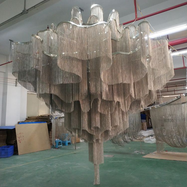 Hotel Project Iron Aluminum Chains Ring LED Chandeliers Pendant Light For Villa Living Room factory