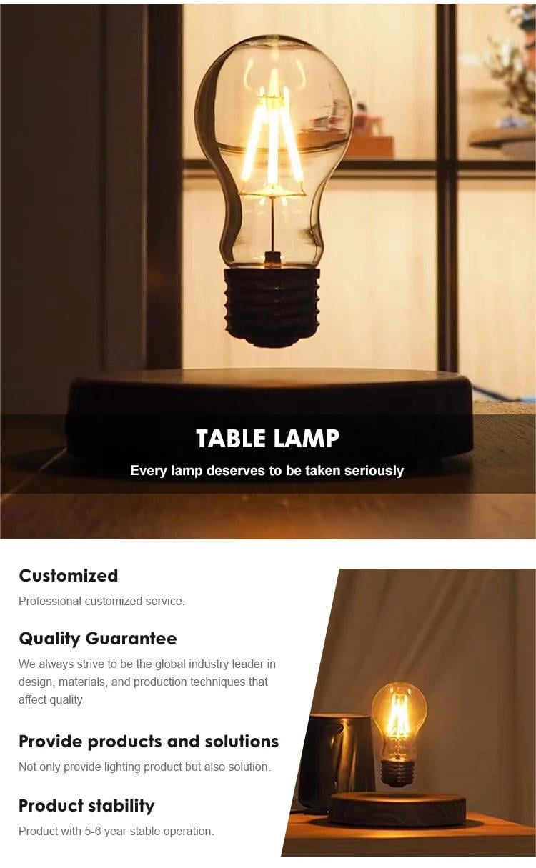 New Design Magnetic Levitation Bulb Rotatable Decoration Atmosphere Night Light Wood Base Bedroom Bedside Table Light manufacture