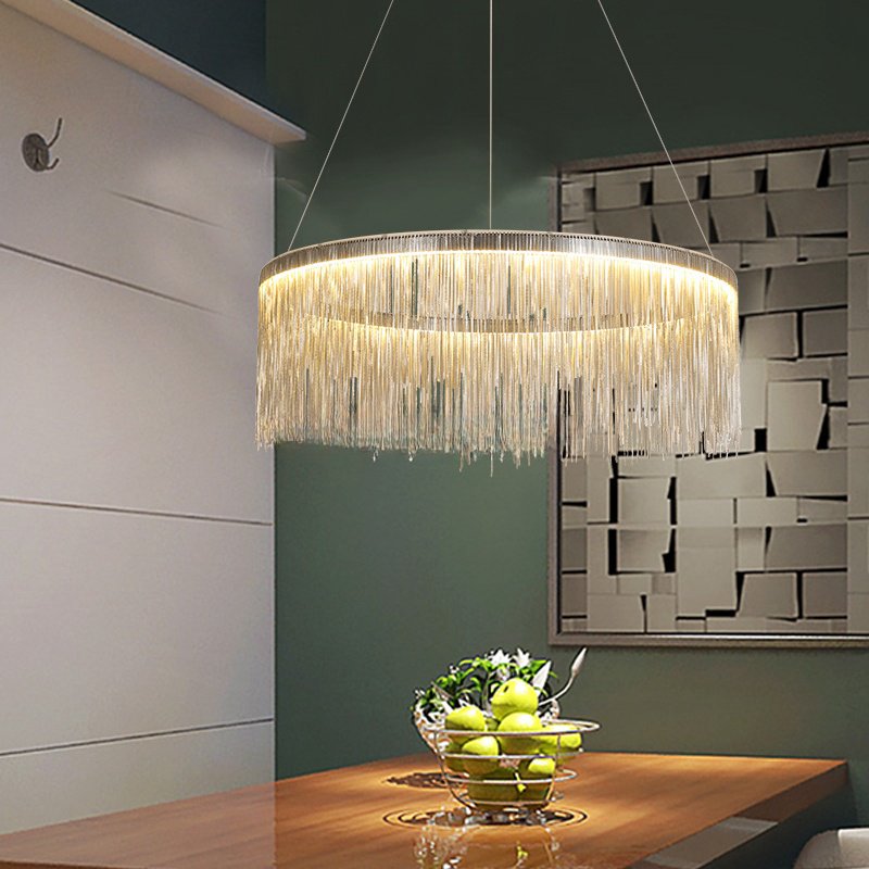 Hotel Project Iron Aluminum Chains Ring LED Chandeliers Pendant Light For Villa Living Room factory