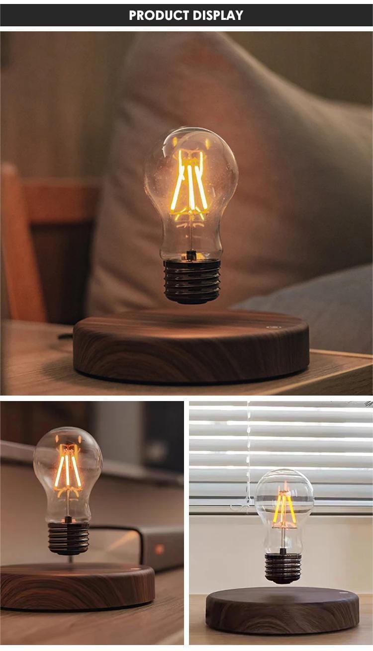 New Design Magnetic Levitation Bulb Rotatable Decoration Atmosphere Night Light Wood Base Bedroom Bedside Table Light supplier