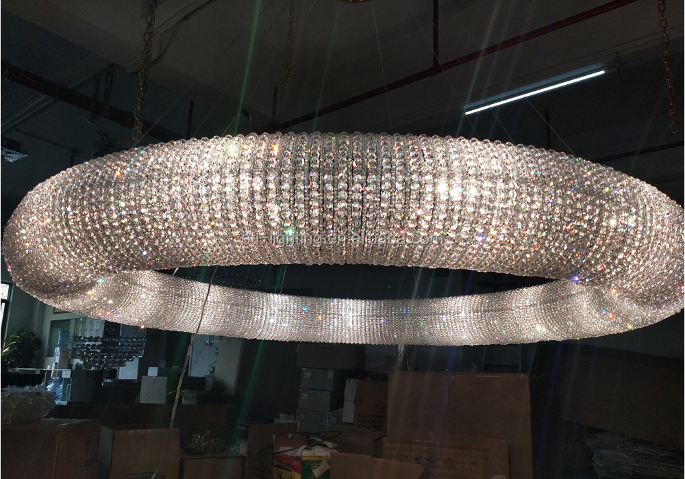 Modern Hotel Weeding Lighting Fixture Ring Crystal Pendant Light K9 Crystal Chandelier Lighting supplier