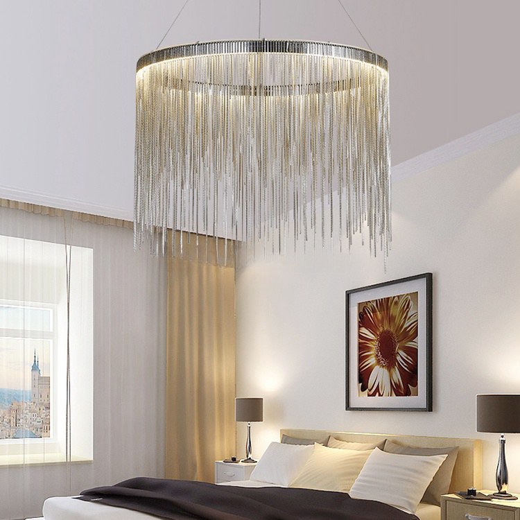 Hotel Project Iron Aluminum Chains Ring LED Chandeliers Pendant Light For Villa Living Room supplier