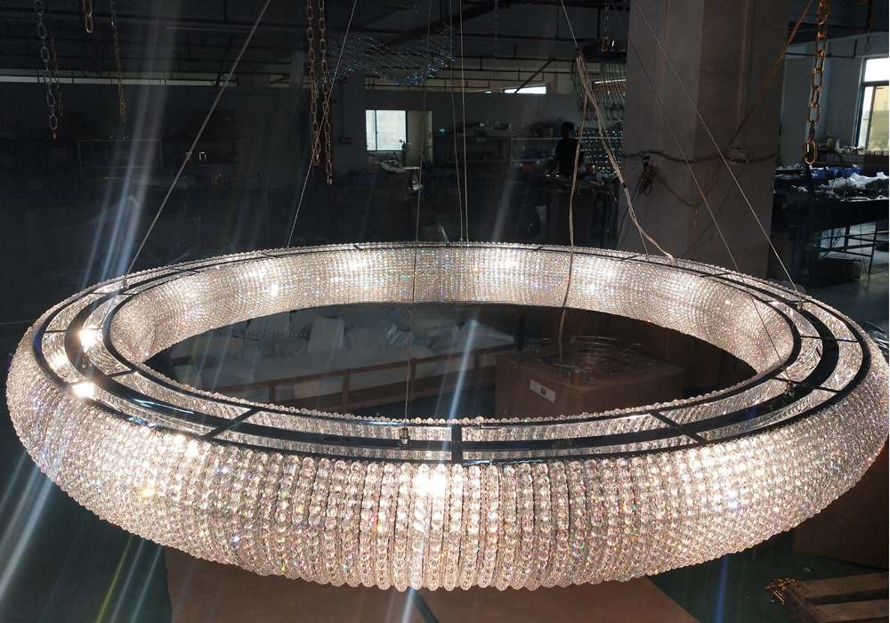 Modern Hotel Weeding Lighting Fixture Ring Crystal Pendant Light K9 Crystal Chandelier Lighting factory