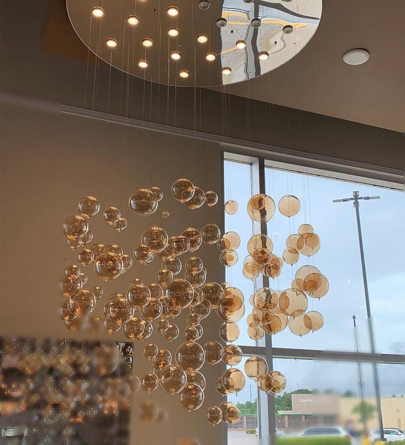 Customized Modern Glass Chandelier GU10 Hanging Staircase Chandelier Pendant Light For Room Villa factory