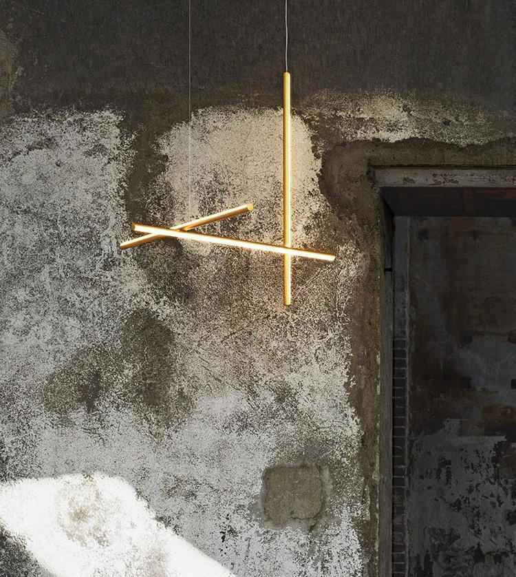 Crossed Aluminum Pendant Light Modern Designer High Ceiling LED Hanging Lights For Living Room Villa details