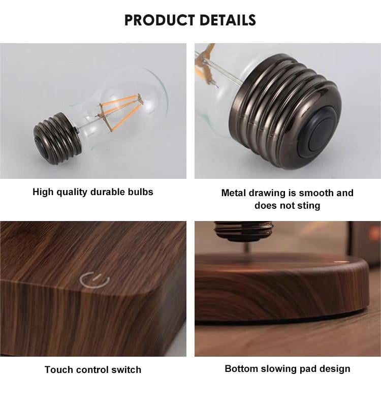 New Design Magnetic Levitation Bulb Rotatable Decoration Atmosphere Night Light Wood Base Bedroom Bedside Table Light manufacture