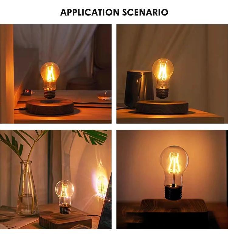 New Design Magnetic Levitation Bulb Rotatable Decoration Atmosphere Night Light Wood Base Bedroom Bedside Table Light supplier