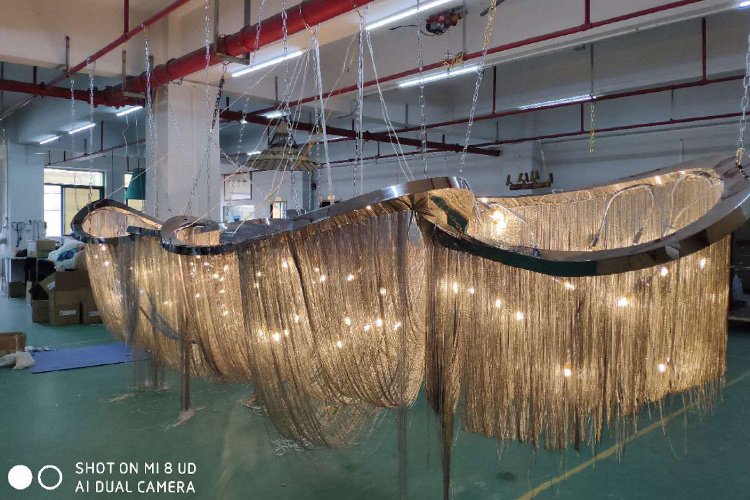 Hotel Project Iron Aluminum Chains Ring LED Chandeliers Pendant Light For Villa Living Room details