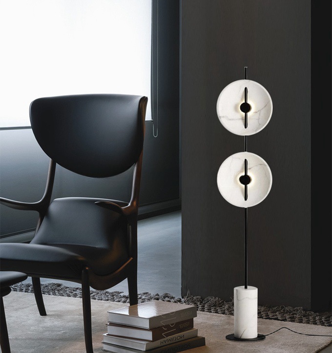 Nordic Decorative Vertical Lamps Black Metal and White Marble Modern Floor Lamp supplier