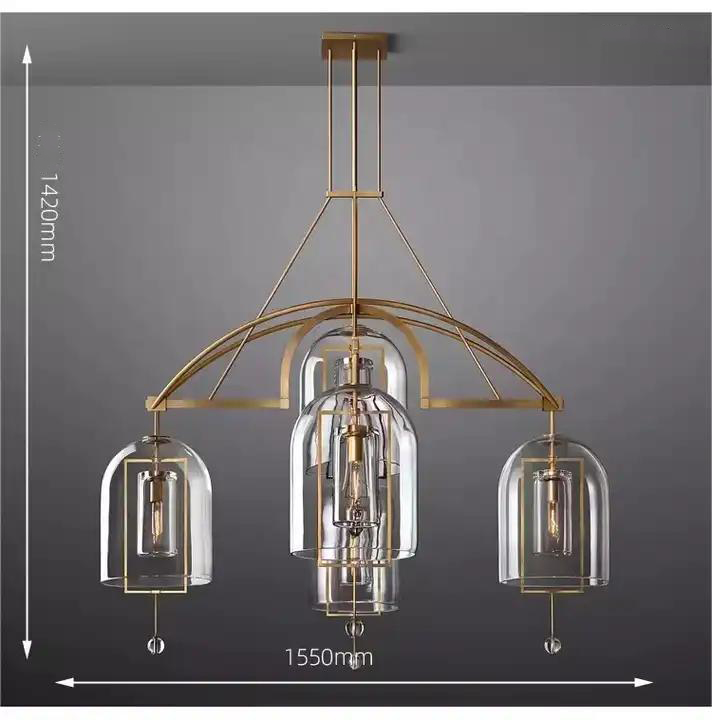New Design Villa Living Room Brass Metal Glass Pendant Light For Bedroom manufacture
