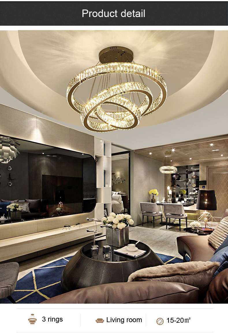 Modern Crystal Pendant Lights Round Ring LED Chandelier Hanging Lights Home Villa Staircase Chandeliers For Hotel Lobby Project factory