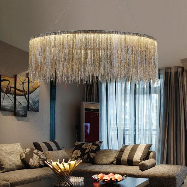 Hotel Project Iron Aluminum Chains Ring LED Chandeliers Pendant Light For Villa Living Room manufacture