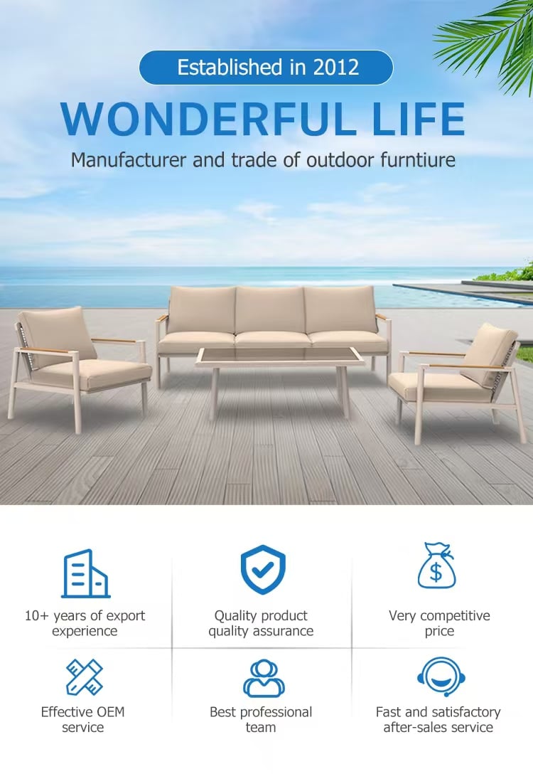 product chic light gray upholstered aluminum sofa set with plastic wood accents perfect for stylish outdoor living573-1