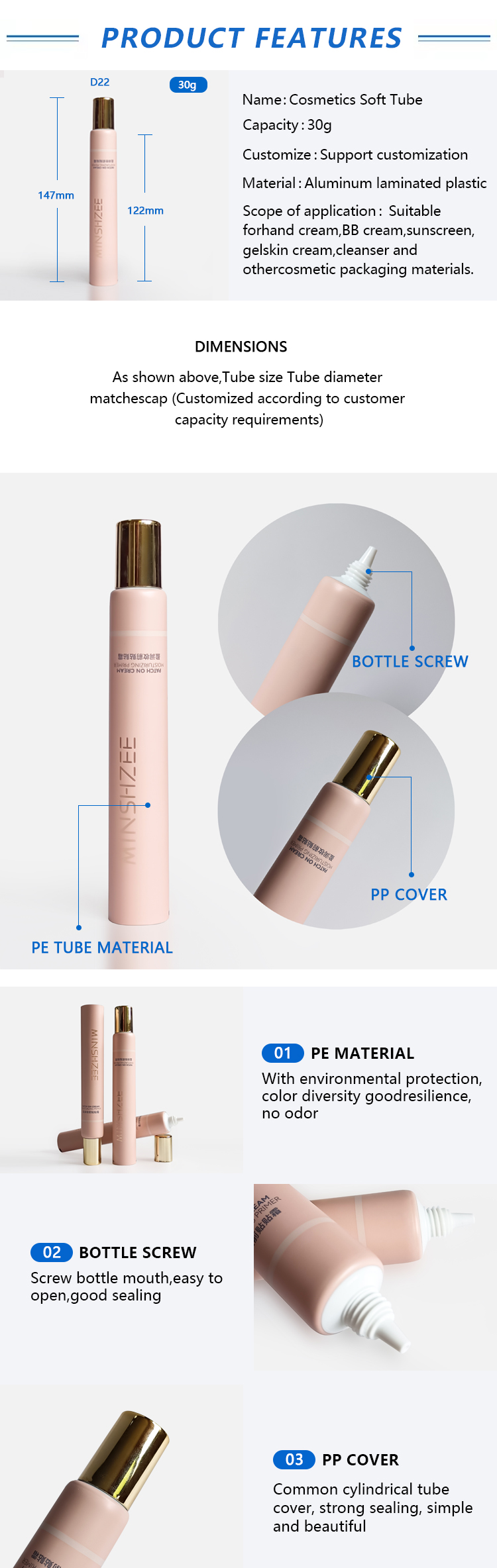 Cosmetic Tube Packaging for Sunscreen Eye Cream BB Foundation Liquid Cream Squeeze Tube with Long Soft Nozzle for Makeup factory