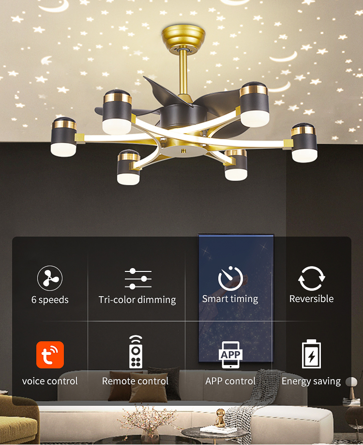 Bedroom Fan Light Ceiling Fan with Light and Remote 52 Inch White and Gold Ceiling Fan with Light for Bedroom factory