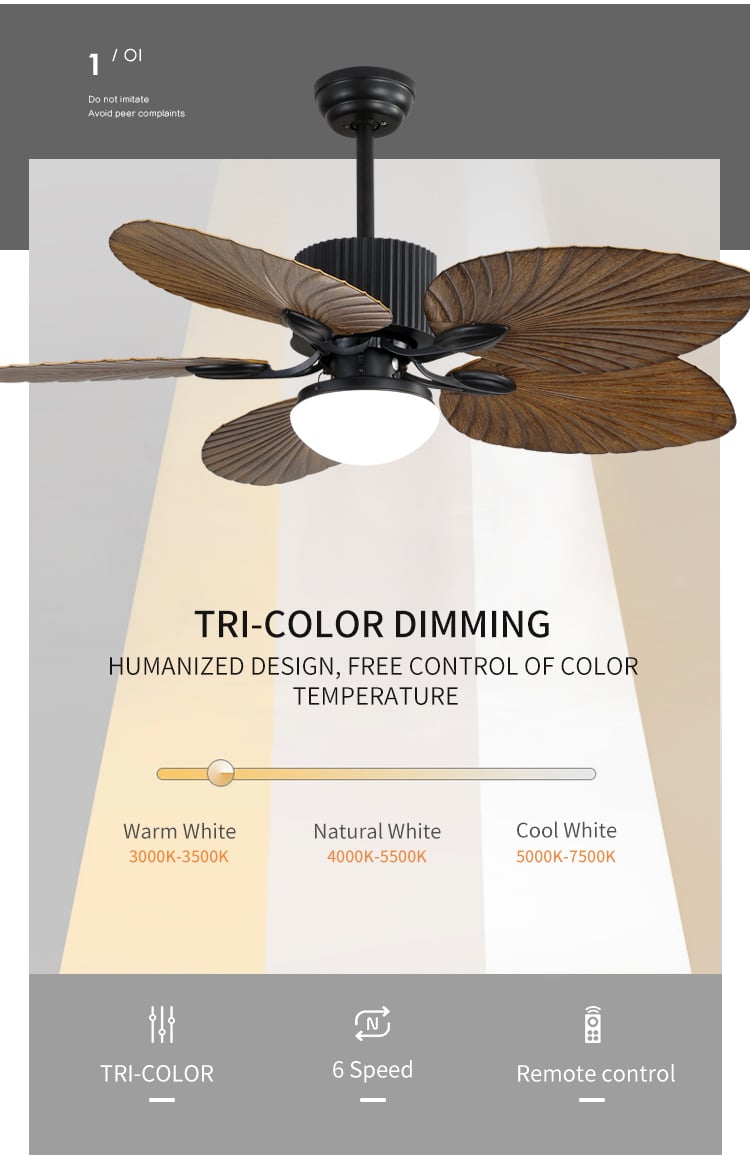 Hot Selling Tropical Ceiling Fan with Light Low Profile Ceiling Fan with Light Wood Blades Fan with Light and Remote factory