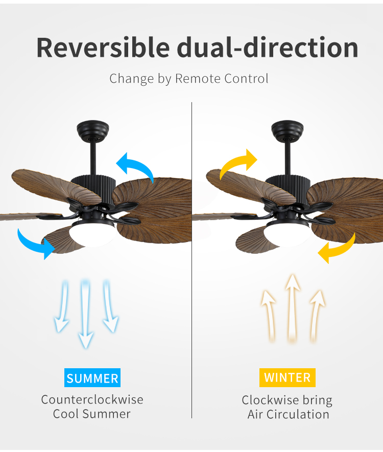 Hot Selling Tropical Ceiling Fan with Light Low Profile Ceiling Fan with Light Wood Blades Fan with Light and Remote factory