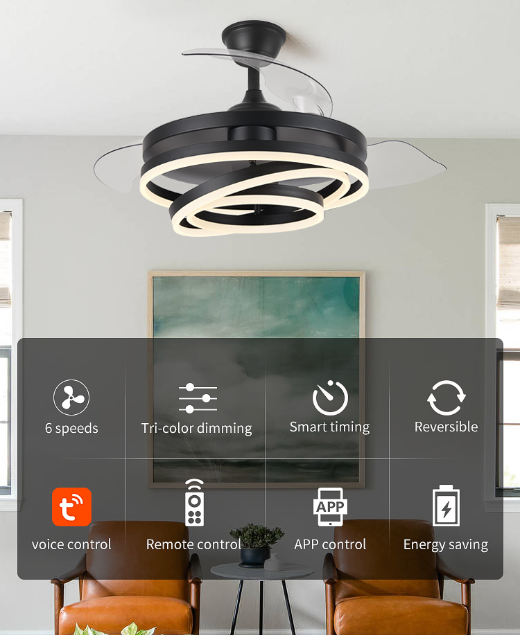 Unique Modern White Ceiling Fan with Light for Bedroom Fan Lamp 72w Led Ceiling Fans Light and Remote Control 3 Colors Dimmable factory