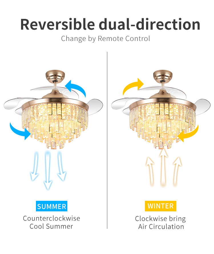 42 Inch 3-Color Crystal Ceiling Fan Chandelier with Remote 754G Flush Mount Fan with DC Motor Switch Type Remote Control manufacture