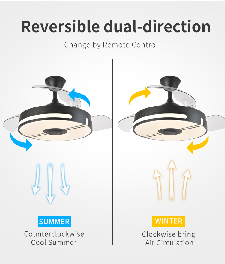 Ceiling Fan with Light Fixtures for Bedroom with Remote Quiet Silence Modern Ceiling Uk Led Fan and Light with Speaker factory