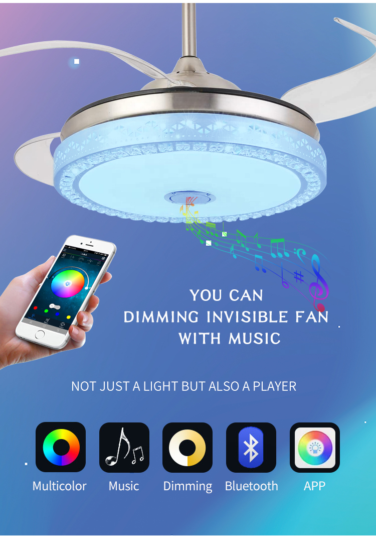 RGB LED Chandelier Ceiling Fans with Lights and Remote Chandelier Fan and Light bluetooth Music Player Chandelier Fan with Lamp details