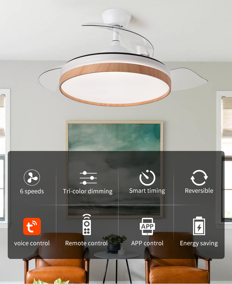 China OEM ODM Led Lamp with Fan Retractable Ceiling Fan with Light Led Rotating Ceiling Fan with Light and Remote Control details