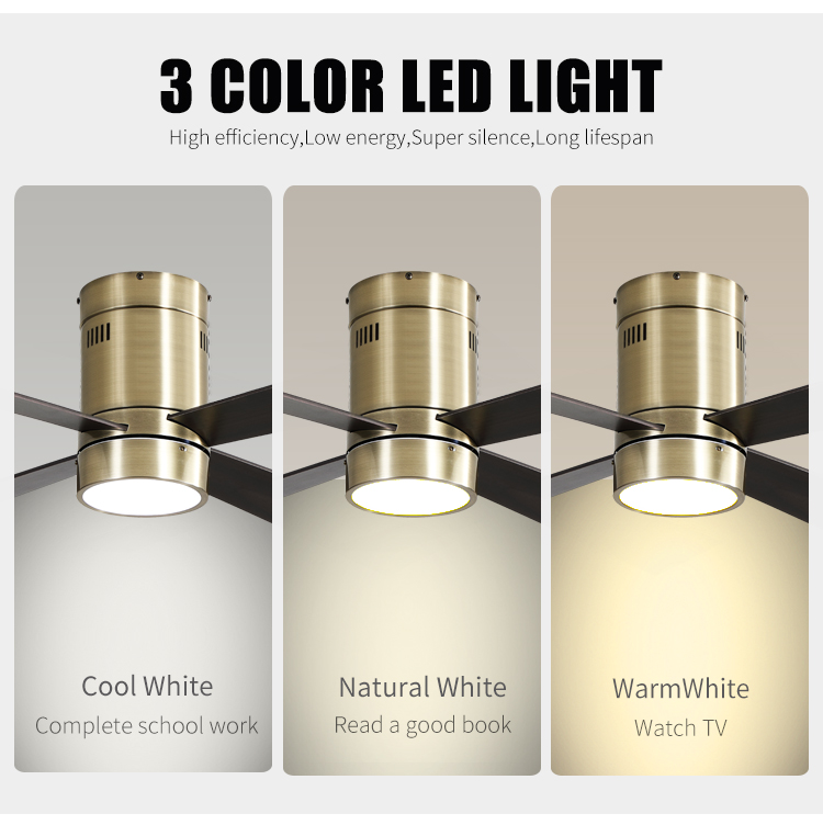 Metal Low Profile Ceiling Fans with Lights and Remote Brown Fan Lamp 52 Inch Ceiling Fans with Lights for Living Room Bedroom details