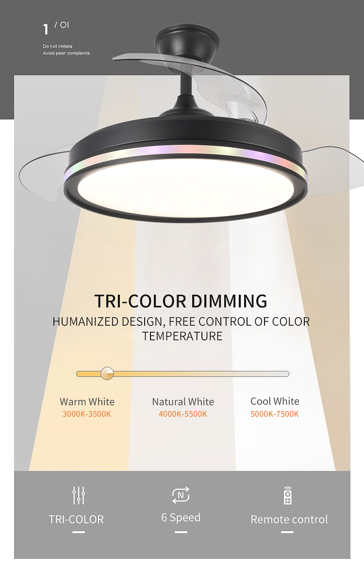 Black White RGB 42in Ceiling Fan with Light and Remote Control 4 Blades Fan with Lamp 42 Inch Ceiling Fan with Light for Bedroom supplier