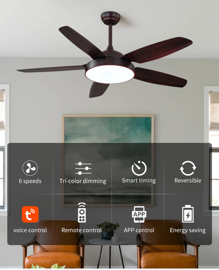 High Quality ABS 110V 220V Fan Light Indoor Ceiling Fan with Light and Remote 42 52 Inch Black Modern Wifi Ceiling Fan Light Kit factory