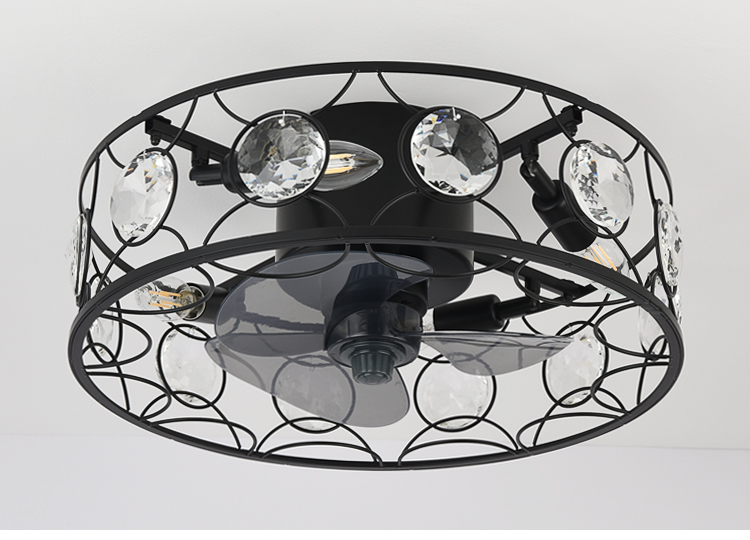 Modern Flush Mount Cage Ceiling Fan Light Farmhouse Caged Rattan Ceiling Fan Light Vintage Ceiling Fan with Light for Bedroom details