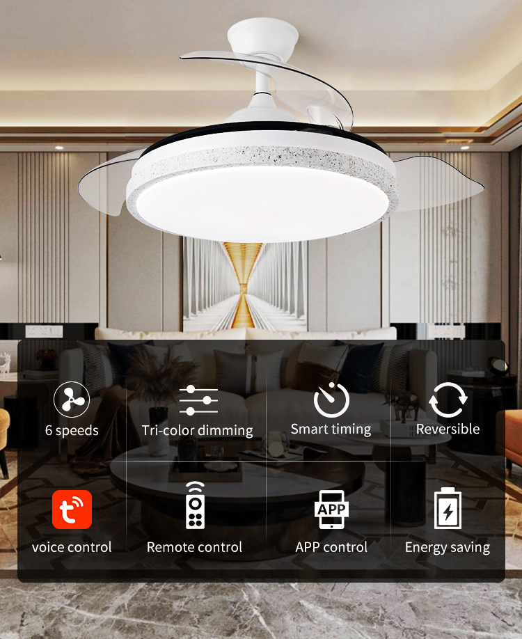 Y039 Modern 42 Inch Bladeless LED Ceiling Fans Remote Control 110/220v Lamp Lights Designer Luz Con Ventilador Oculto Bedrooms supplier