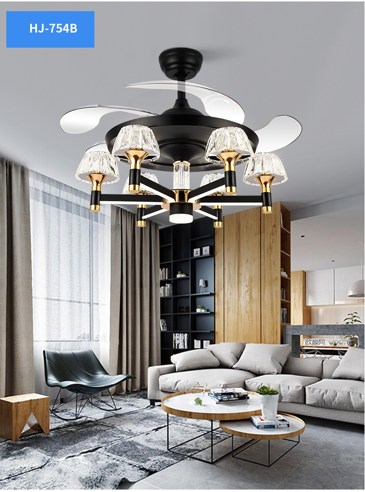 Kitchen Ceiling Fan with Powerful Lamp Crystal Luxury Chandelier Led Roof Lamp with Fan Luxury Elegant Fan Lamps for Living Room factory