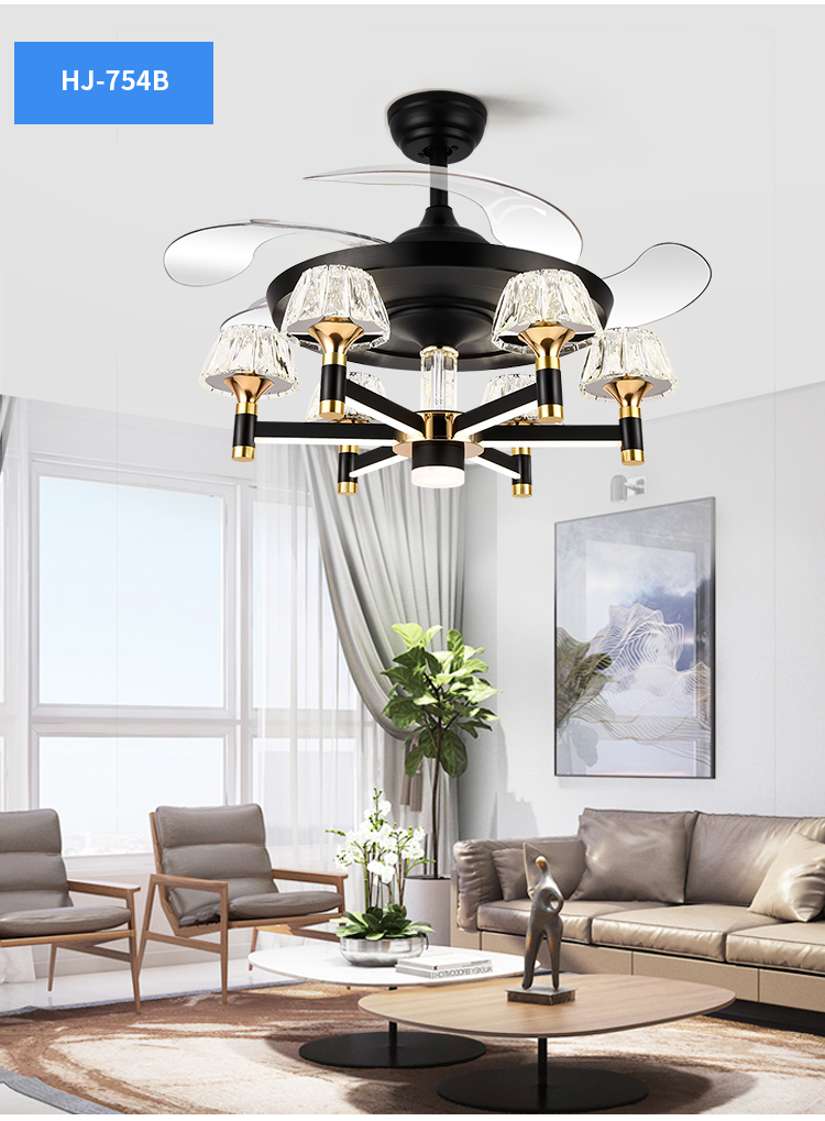Kitchen Ceiling Fan with Powerful Lamp Crystal Luxury Chandelier Led Roof Lamp with Fan Luxury Elegant Fan Lamps for Living Room factory