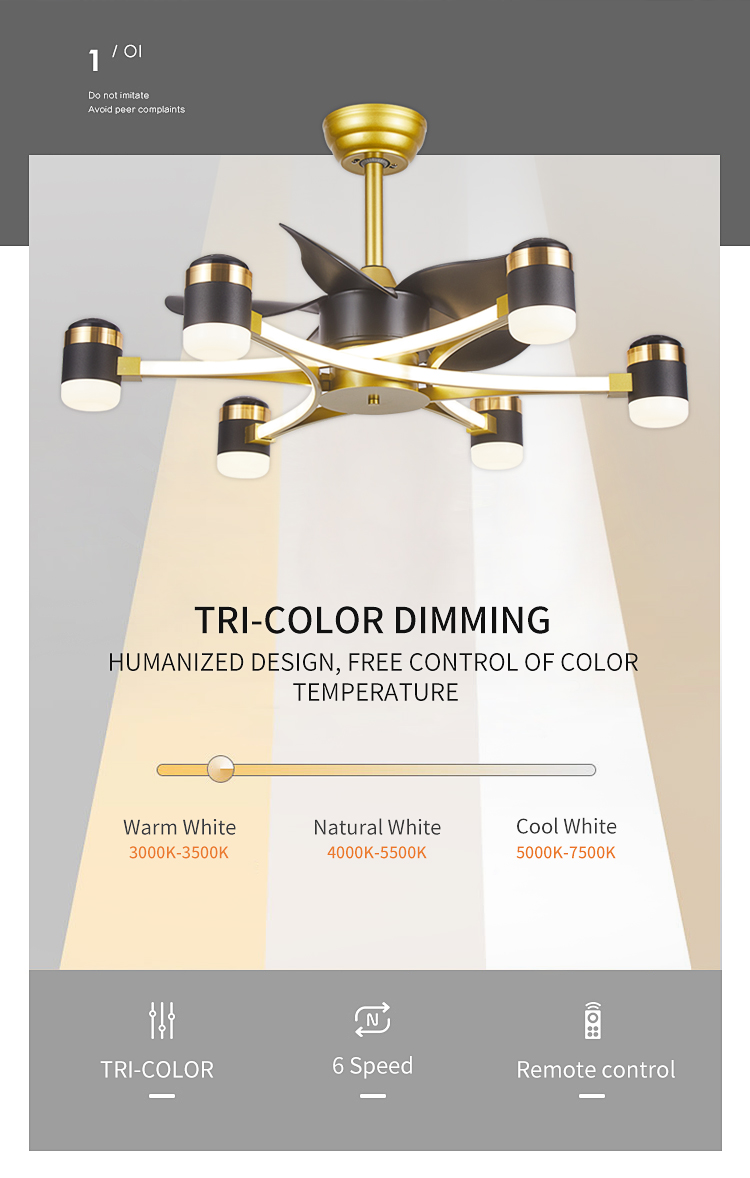 Bedroom Fan Light Ceiling Fan with Light and Remote 52 Inch White and Gold Ceiling Fan with Light for Bedroom details