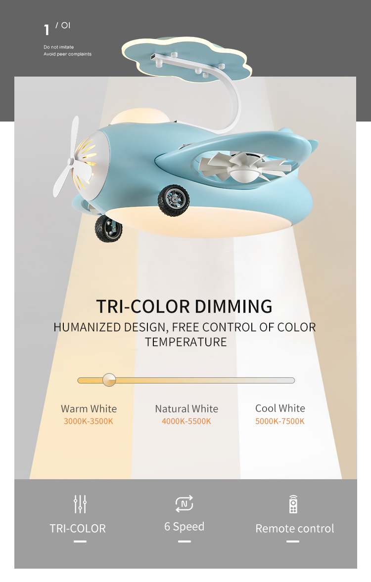 Multi-color Ceiling Fan with Lamp for Kids Bedroom Living Room Light with Fan Ceiling Fan Light Child Room supplier