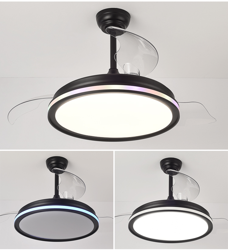 Black White RGB 42in Ceiling Fan with Light and Remote Control 4 Blades Fan with Lamp 42 Inch Ceiling Fan with Light for Bedroom details