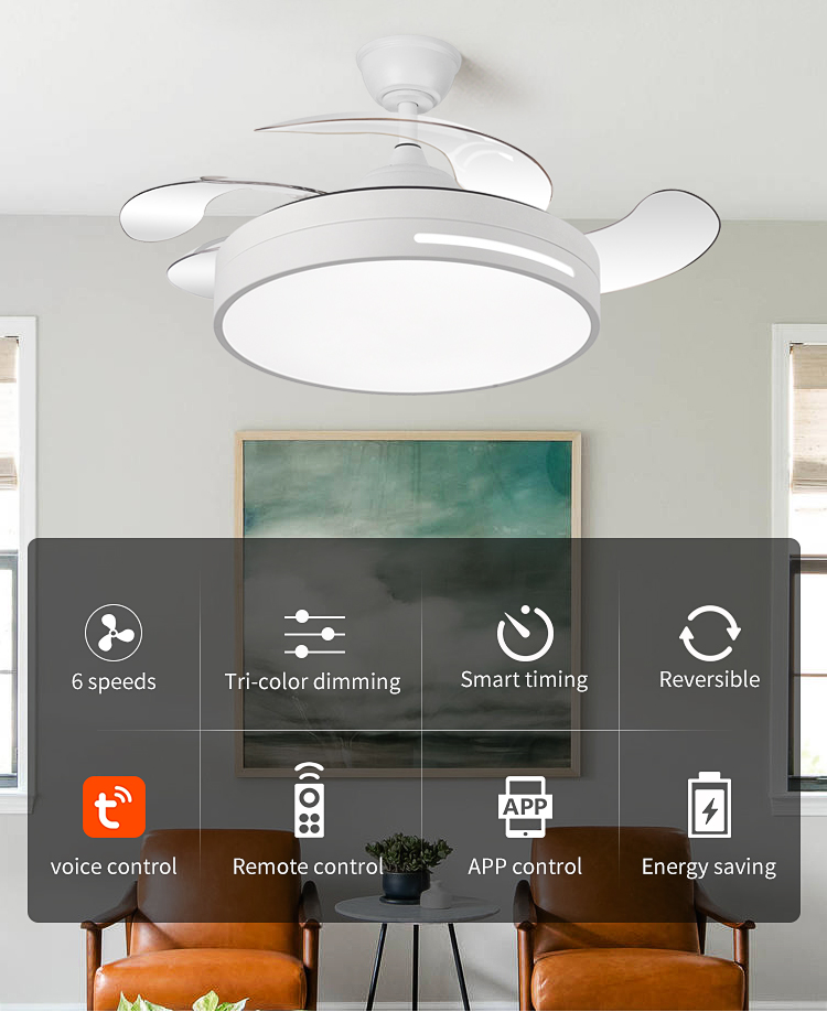 Y095 Modern Remote Control 42 Inch Bladeless 110/220v Ceiling Fans with Lights Lamp Led Designer Luz Con Ventilador Oculto Techo factory
