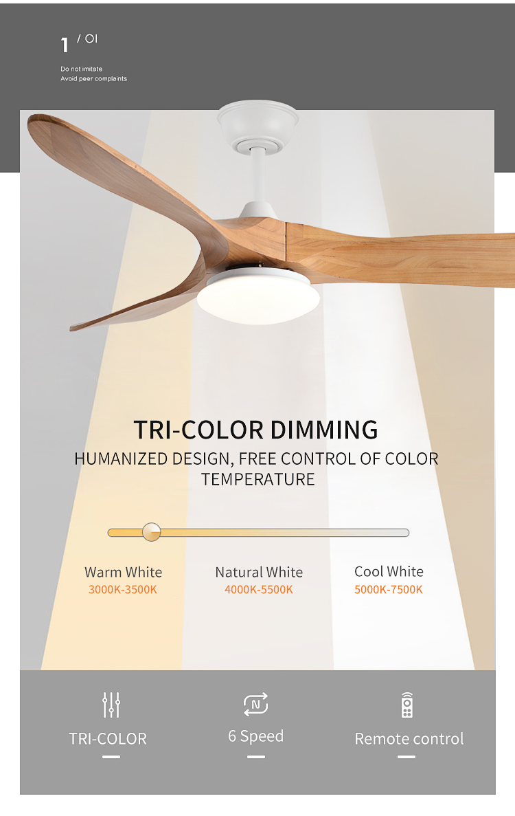 High Quality Propeller Ceiling Fan Light Minimalist Ceiling Fan with Light 3 Metal Blades Ce Rohs EMC Fan and Light in Ceiling details