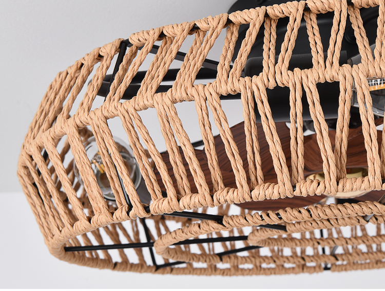 Wholesale Flush Mount Cage Ceiling Fan Light Farmhouse Caged Rattan Ceiling Fan Light Vintage Ceiling Fan with Light for Bedroom factory