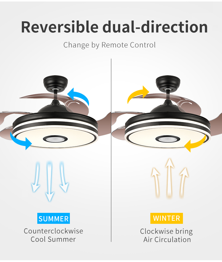 New Foldable Blade Ceiling Fan with Light and Sound Living Room Invisible Ceiling Fan Light RGB Modern Fan with Light Dimmable factory
