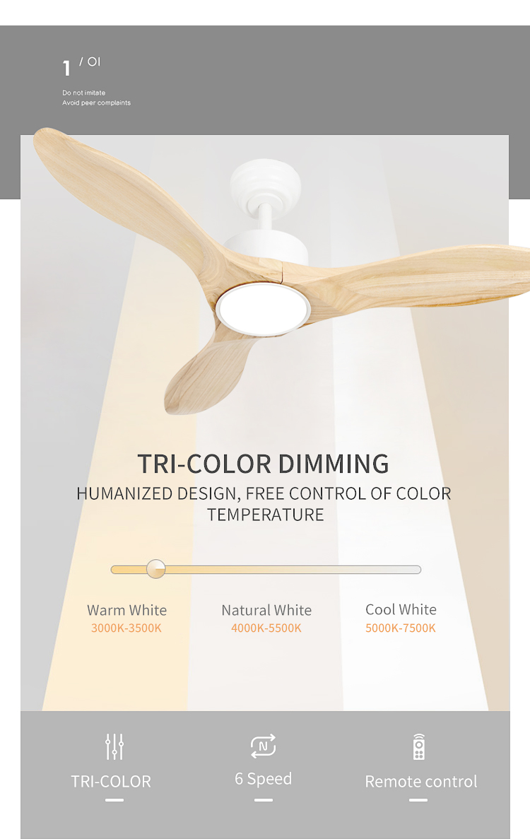 Propeller Ceiling Fan Light Dimmable Minimalist Ceiling Fan with Light 3 Metal Blades LVD Ce EMC Rohs Fan and Light in Ceiling details