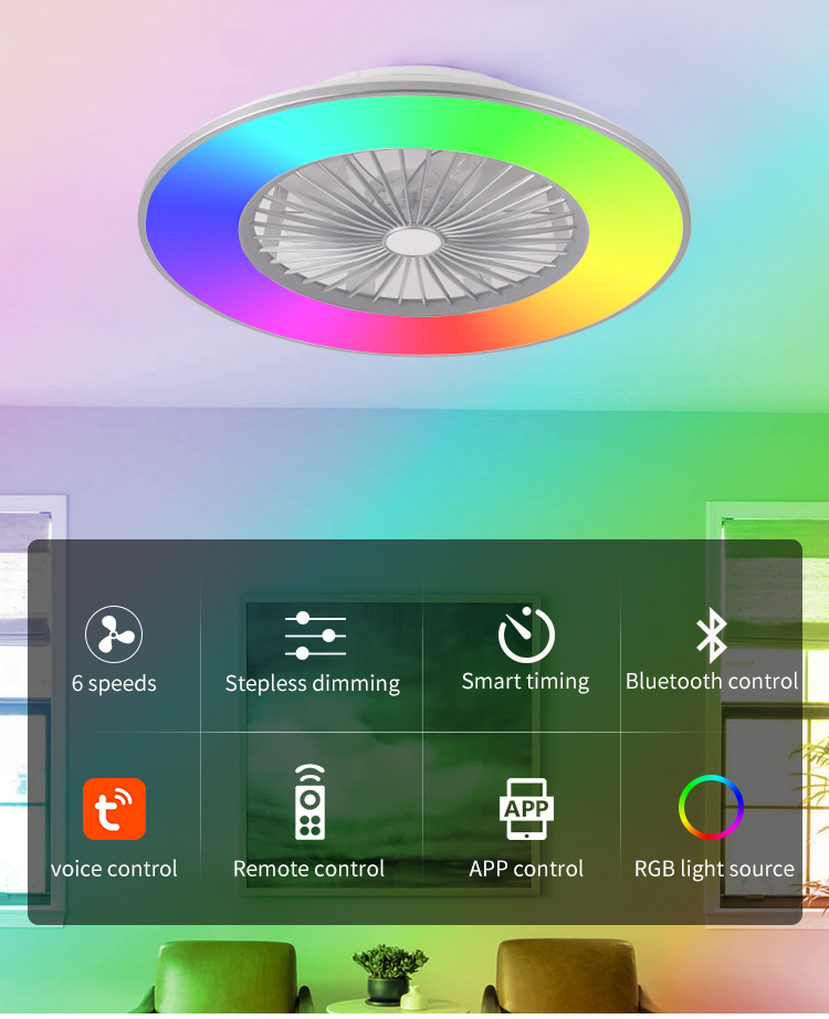 RGB Selling Fandelier Ceiling Fan with Light and bluetooth Speaker Smart Controller Wi-fi Ceiling Fan with Light Remote Control supplier