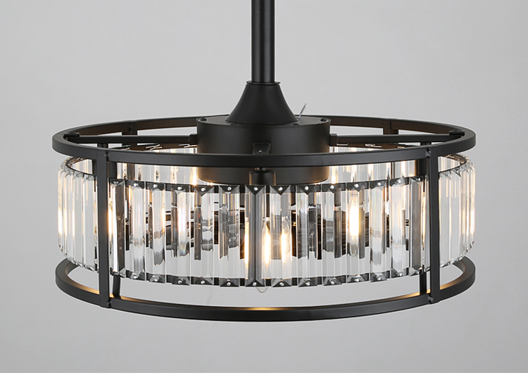 Luxury Bedroom Led Lamp With Fan Ceiling Fan with Light Downrod Flush Mount Low Profile Crystal Caged Fan Light for Living Room details