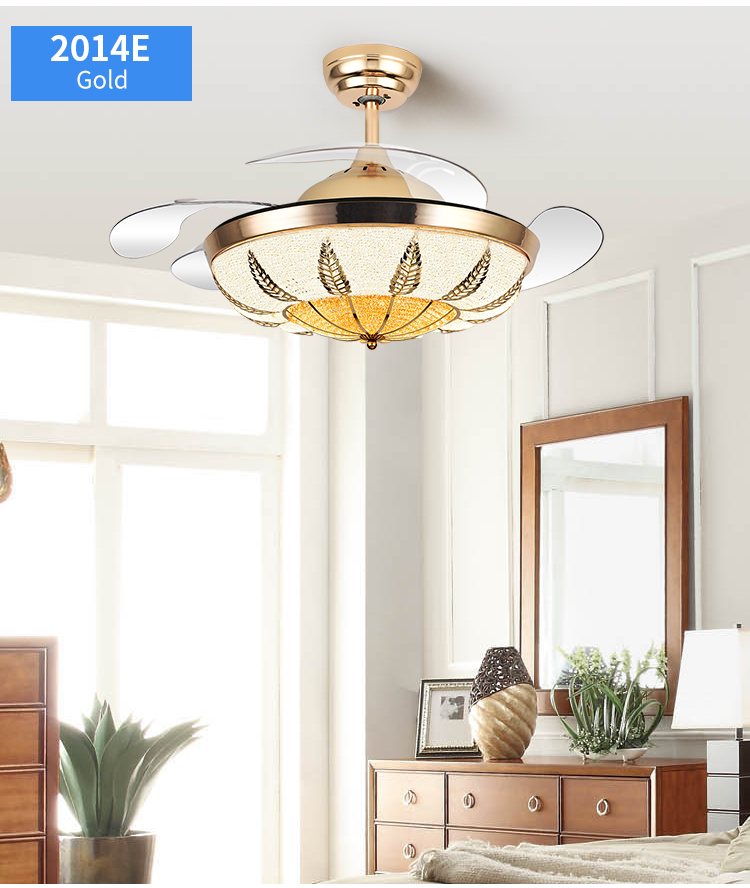 Y162 Luxury 42 Inch Modern Crystal Ceiling Fan LED Remote Control Invisible Design for Bedroom Includes Project Installation manufacture